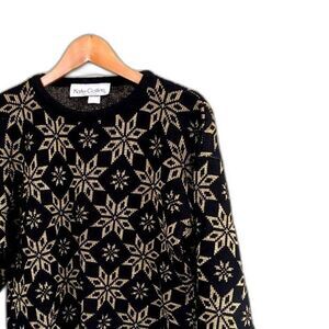 KATE COLLINS vintage metallic gold snowflake sweater holiday winter Granny Glam